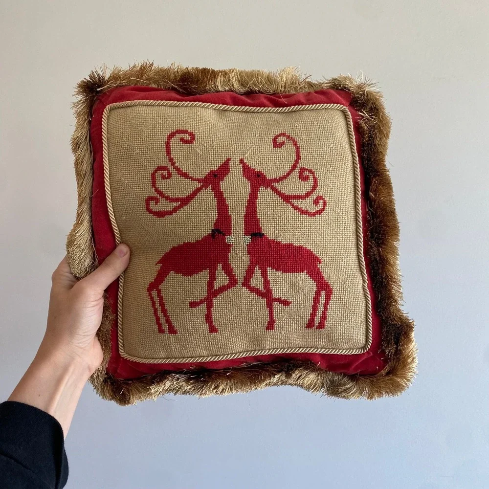 Vintage Needlepoint Christmas Accent Pillow